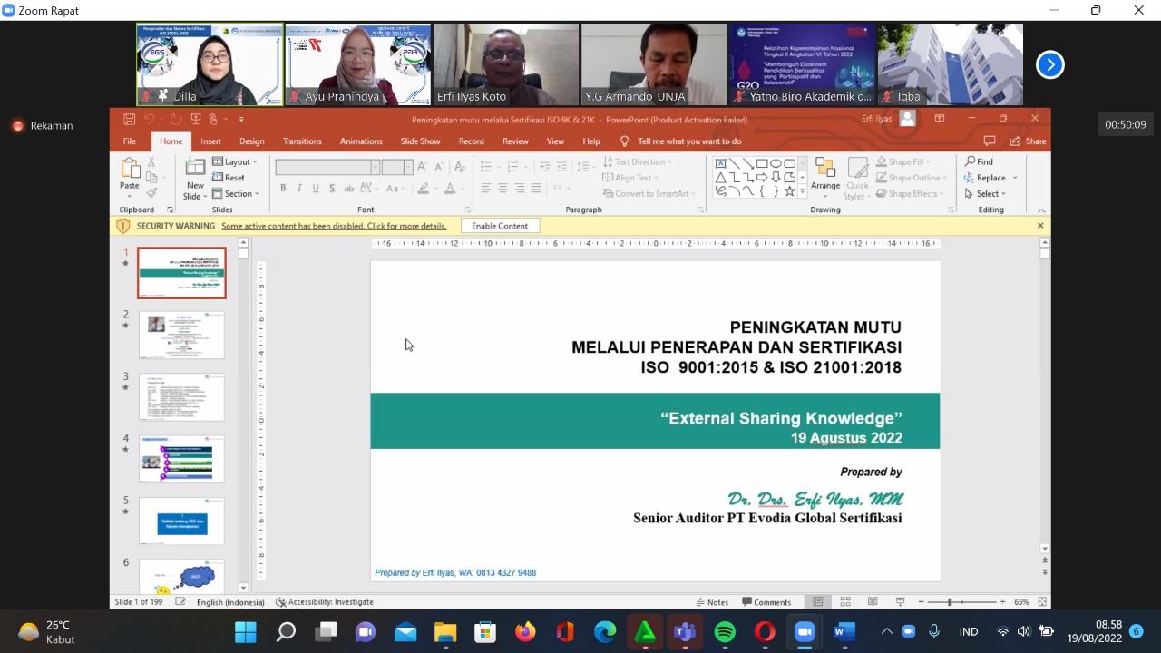 STAF UPTLDT MENGIKUTI KEGIATAN SHARING KNOWLEDGE SERTIFIKASI ISO